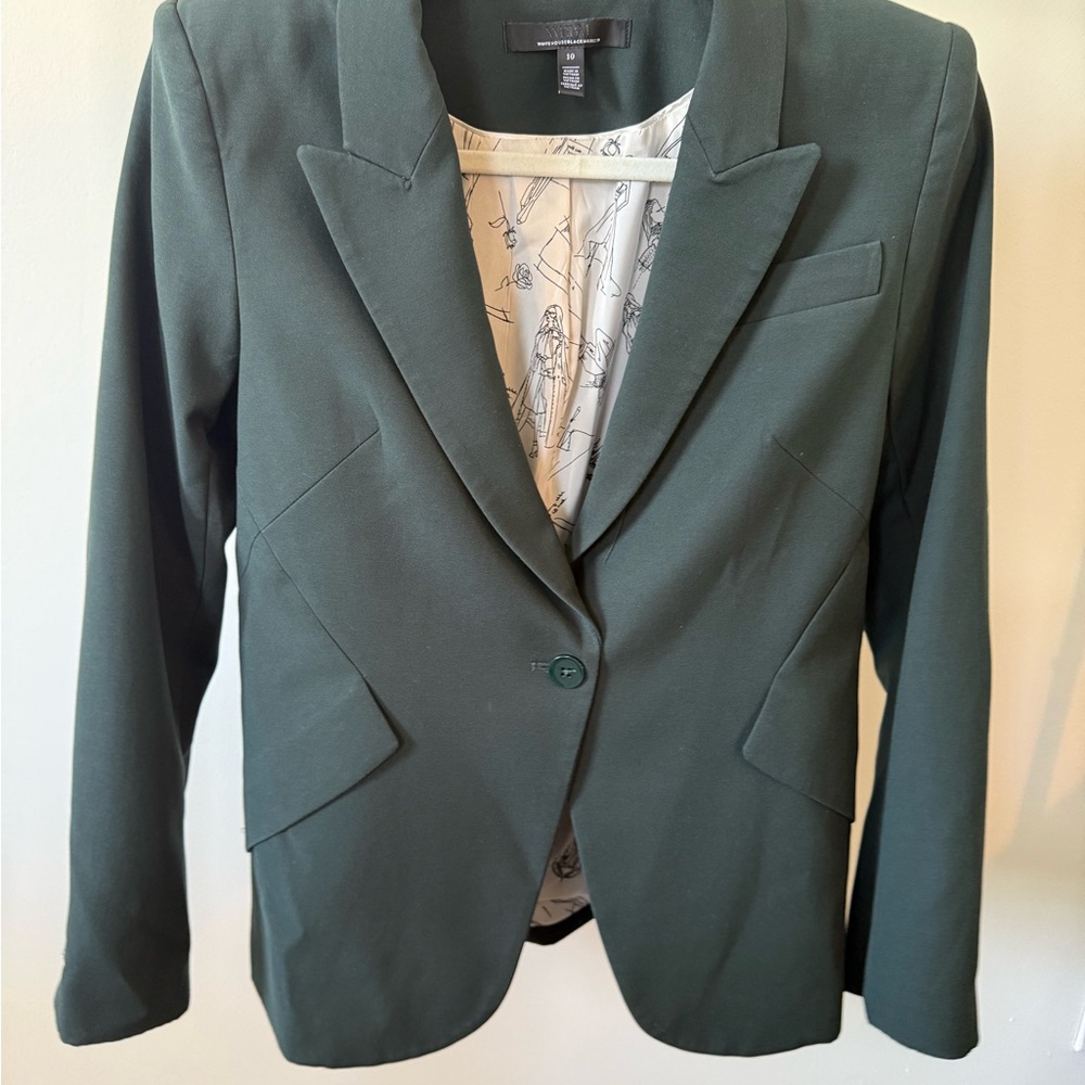WHBM Editor Blazer Size 10 Dark Green Tailored One Button Stretch Jacket